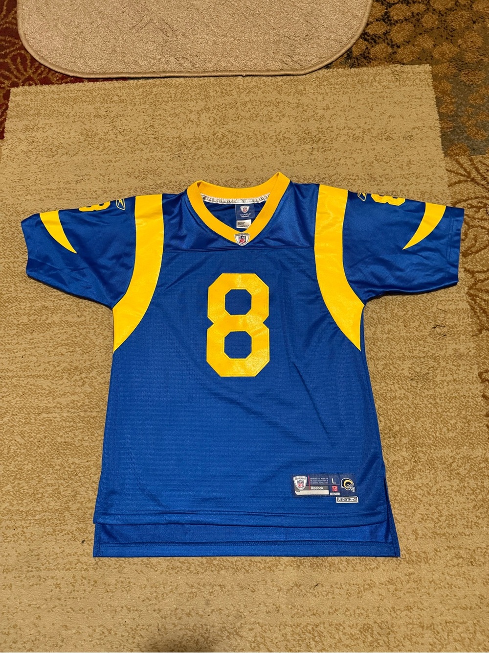 NFL Los Angeles, Rams stitched football jersey length +2 boys L/men’s S